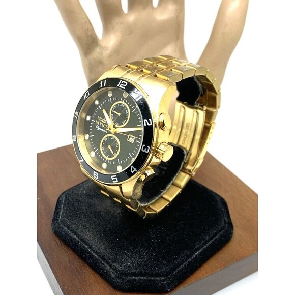 Invicta Mens Watch 7473 Signature II Quartz Black Dial Gold Stainless Steel 45mm - Picture 2 of 14